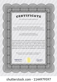 Grey Certificate. Vector illustration. Easy to print. Money design. 