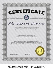 Grey Certificate. Vector illustration. Easy to print. Money Pattern. 