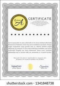 Grey Certificate. Vector illustration. With guilloche pattern and background. Artistry design. 