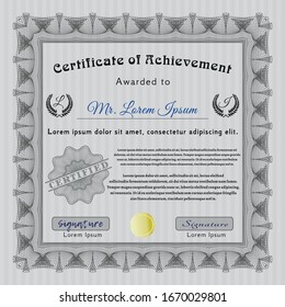 Grey Certificate. Vector illustration. With linear background. Retro design. 