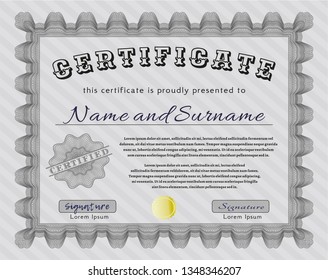 Grey Certificate. Vector illustration. With quality background. Retro design. 