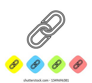 Grey Chain link line icon isolated on white background. Link single. Set icon in color rhombus buttons. Vector Illustration