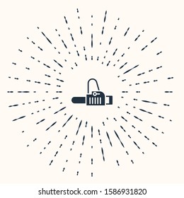 Grey Chainsaw icon isolated on beige background. Abstract circle random dots. Vector Illustration