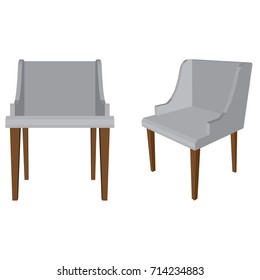 Grey Chair all front and left view isolated on white background.