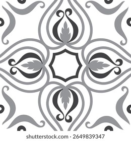 Grey, Charcoal and White seamless vector tile pattern. 3 Colors, perfect for paper for a drawer liner, or a mens tie, or a crisp fabric for a shirt. Also would work for a tile flooring