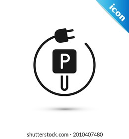 Grey Charging parking electric car icon isolated on white background.  Vector