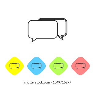 Grey Chat line icon isolated on white background. Speech bubbles symbol. Set icon in color rhombus buttons. Vector Illustration
