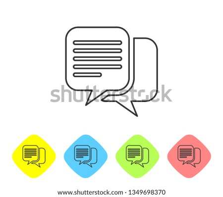 Grey Chat line icon isolated on white background. Speech bubbles symbol. Set icon in color rhombus buttons. Vector Illustration