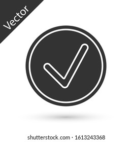 Grey Check mark in circle icon isolated on white background. Choice button sign. Checkmark symbol.  Vector Illustration
