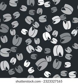 Grey Cheese icon isolated seamless pattern on black background.  Vector
