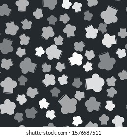 Grey Chef hat icon isolated seamless pattern on black background. Cooking symbol. Cooks hat.  Vector Illustration