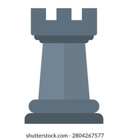 Grey Chess Rook Piece Flat Vector Illustration, Castle Chessman Icon