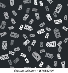 Grey Chevron icon isolated seamless pattern on black background. Military badge sign.  Vector Illustration