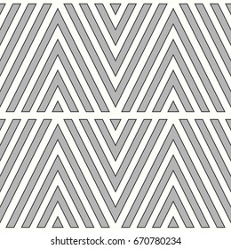 Grey chevron lines on white background. Zigzag image. Seamless surface pattern design with linear ornament. Curves wallpaper. Angle brackets motif. Digital paper with chevrons. Striped vector. Vector