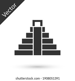 Grey Chichen Itza in Mayan icon isolated on white background. Ancient Mayan pyramid. Famous monument of Mexico. Vector.