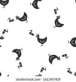 Grey Chicken farm and wireless Controlling CCTV security camera icon isolated seamless pattern on white background.  Vector Illustration