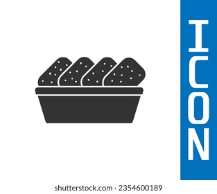 Grey Chicken nuggets in box icon isolated on white background.  Vector Illustration