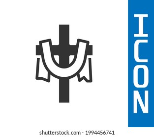 Grey Christian cross icon isolated on white background. Church cross.  Vector