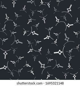 Grey Christian cross on chain icon isolated seamless pattern on black background. Church cross. Vector Illustration
