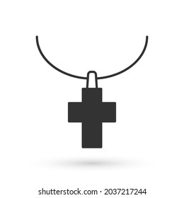 Grey Christian cross on chain icon isolated on white background. Church cross.  Vector