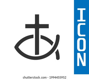 Grey Christian fish symbol icon isolated on white background. Jesus fish symbol.  Vector