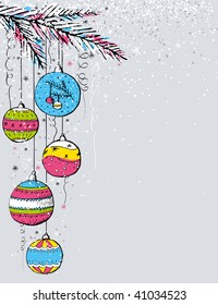 grey christmas background with christmas balls,  vector illustration