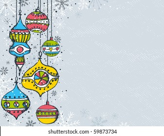 grey christmas background with christmas balls,  vector illustration