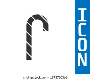 Grey Christmas candy cane with stripes icon isolated on white background. Merry Christmas and Happy New Year.  Vector