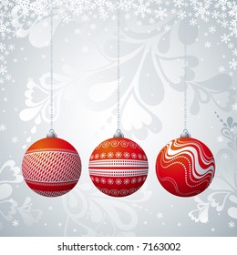 grey  christmas card with three ball, vector illustration