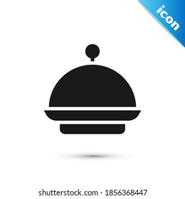 Grey Christmas covered with a tray of food icon isolated on white background. Tray and lid sign. Merry Christmas and Happy New Year.  Vector
