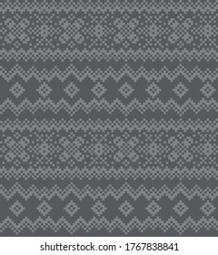 Grey Christmas fair isle pattern background for fashion textiles, knitwear and graphics