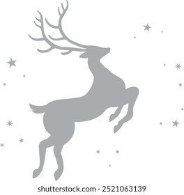 Grey christmas reindeer jumping silhouette vector on a white background. December christmas day simple icon