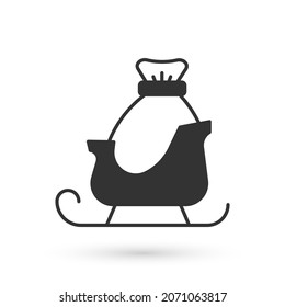 Grey Christmas santa claus sleigh with sack bag icon isolated on white background. Merry Christmas and Happy New Year.  Vector