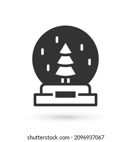 Grey Christmas snow globe with fallen snow and christmas tree icon isolated on white background. Merry Christmas and Happy New Year.  Vector