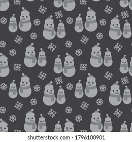 Grey Christmas Snowman seamless pattern background for website graphics, fashion textile