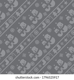Grey Christmas Snowman seamless pattern background for website graphics, fashion textile