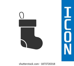 Grey Christmas stocking icon isolated on white background. Merry Christmas and Happy New Year.  Vector