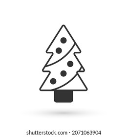 Grey Christmas tree with decorations icon isolated on white background. Merry Christmas and Happy New Year.  Vector