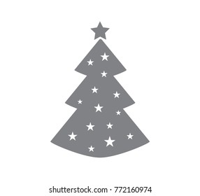 Grey Christmas tree icon -  flat vector illustration