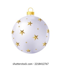 Grey Christmas tree toy with golden stars Realistic color illustration