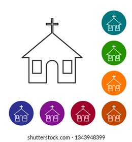 Grey Church building line icon isolated on white background. Christian Church. Religion of church. Vector Illustration