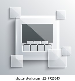 Grey Cinema auditorium with screen icon isolated on grey background. Square glass panels. Vector
