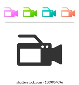 Grey Cinema camera icon isolated on white background. Video camera. Movie sign. Film projector. Set icon in color buttons. Vector Illustration