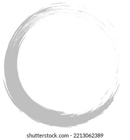 Grey Circle Brush Stroke Vector Isolated On White Background. Gray Enso Zen Circle Brush Stroke. For Stamp, Seal, Ink And Paintbrush Design Template. Grunge Hand Drawn Circle Shape, Vector