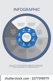 grey Circle chart infographic template with 8 options for presentations, advertising, layouts, annual reports