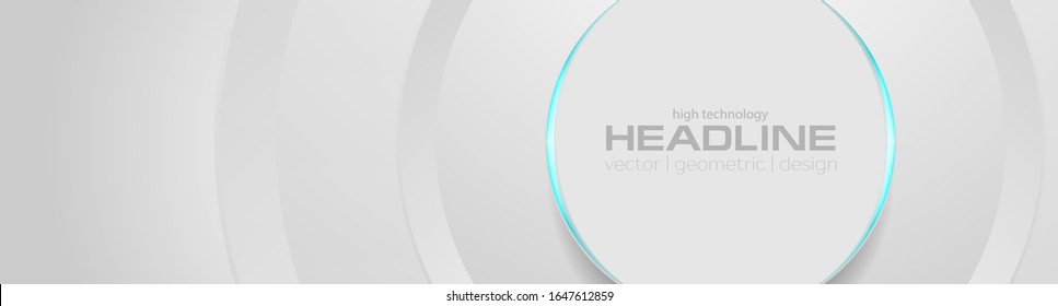 Grey circle with cyan light abstract tech background. Vector banner design