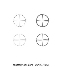 Grey circle divided into 4 parts ink illustration. Abstract texture. Circular design. Vector illustration. Stock image.