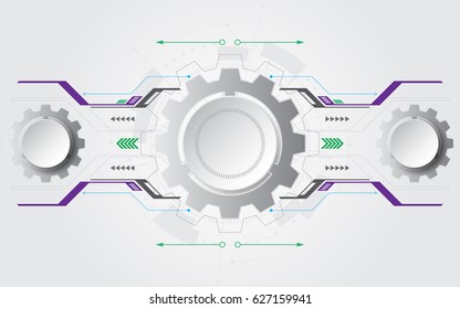 Grey circle and Gear wheel with various element abstract technology background