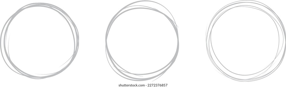 Línea de círculo gris dibujada a mano. Resaltar el círculo de dibujo a mano aislado en el fondo. Círculo redondo escrito a mano. Para marcar texto, nota, icono de marca, número, lápiz de marcadores, revisión de lápiz y texto, vector