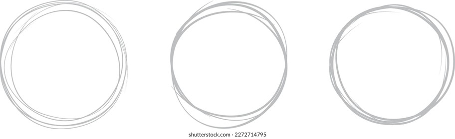Línea de círculo gris dibujada a mano. Resaltar el círculo de dibujo a mano aislado en el fondo. Círculo redondo escrito a mano. Para marcar texto, nota, icono de marca, número, lápiz de marcadores, revisión de lápiz y texto, vector